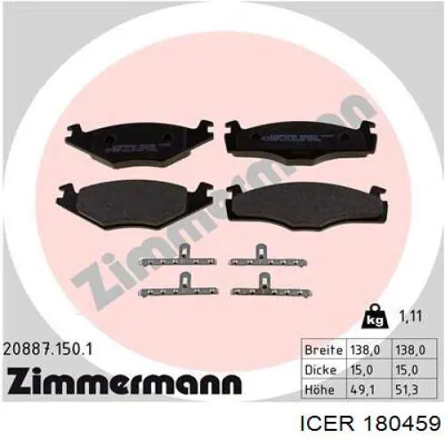 Гальмівні колодки Icer 180459 ціна, від 12.66 USD