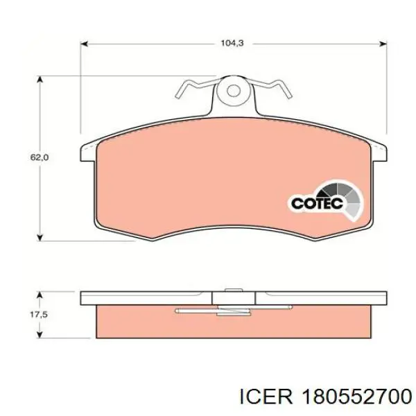 Колодки гальмівні передні, дискові 180552700 Icer