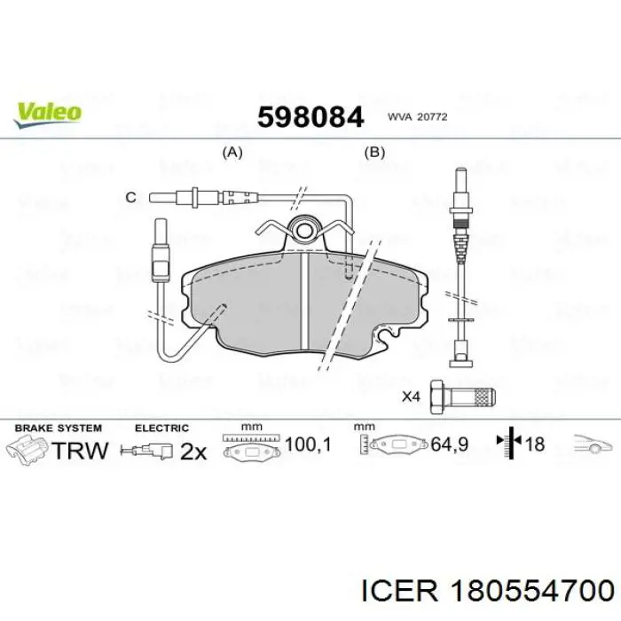 Передні тормозні колодки 180554700 Icer