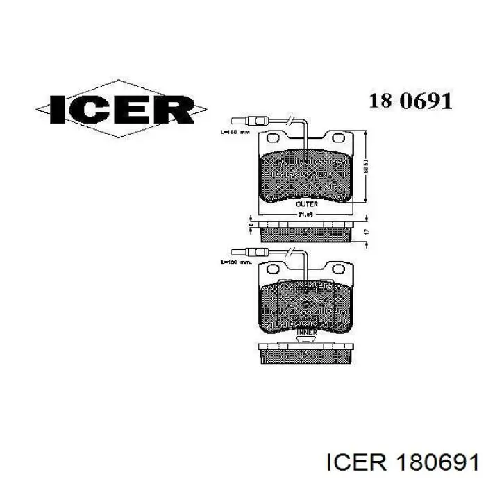 180691 Icer колодки гальмівні передні, дискові