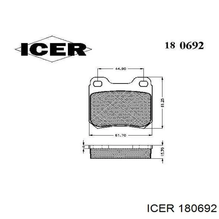 Задні гальмівні колодки 180692 Icer