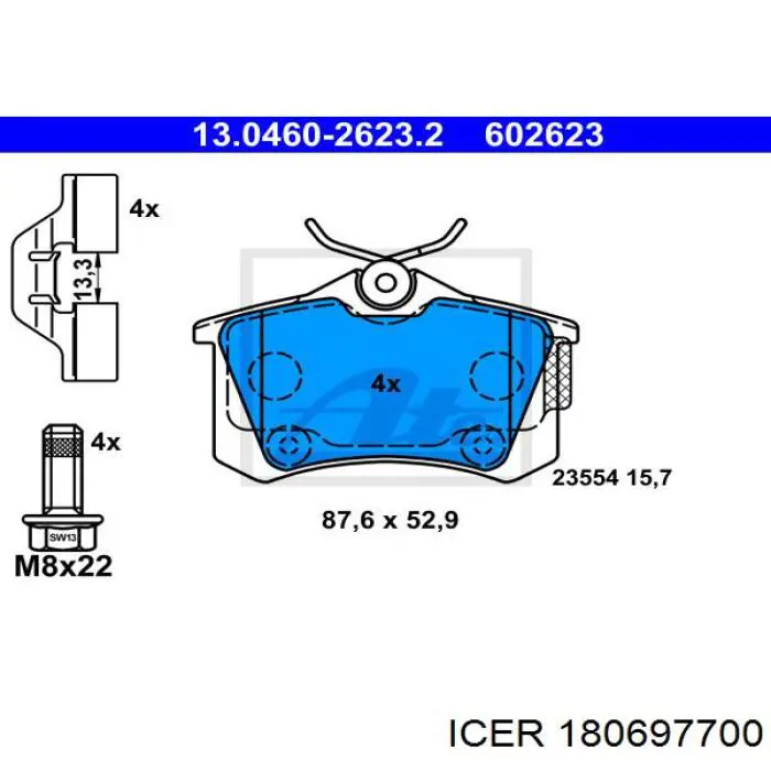 Задні гальмівні колодки Icer 180697700 ціна, від 14.18 USD
