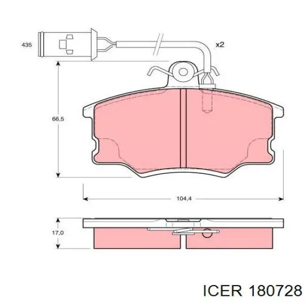 Колодки гальмівні передні, дискові 180728 Icer