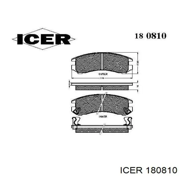 Колодки гальмівні передні, дискові 180810 Icer