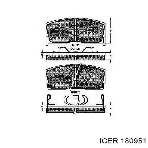 Колодки гальмівні передні, дискові 180951 Icer