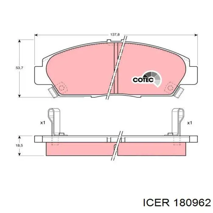 Колодки гальмівні передні, дискові 180962 Icer
