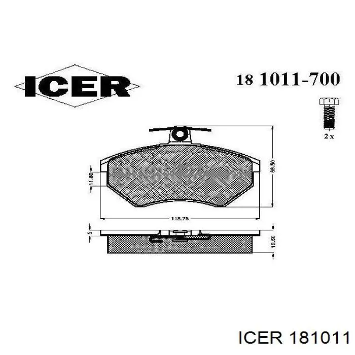 181011 Icer колодки гальмівні передні, дискові