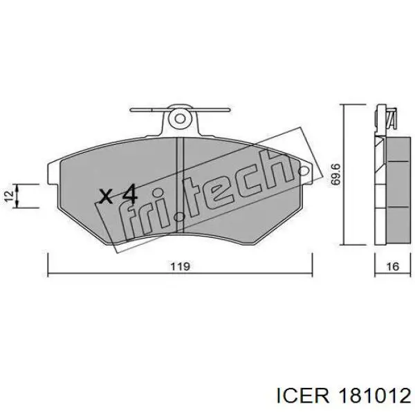 Колодки гальмівні передні, дискові 181012 Icer