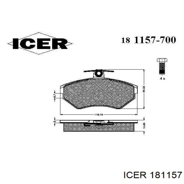 181157 Icer колодки гальмівні передні, дискові