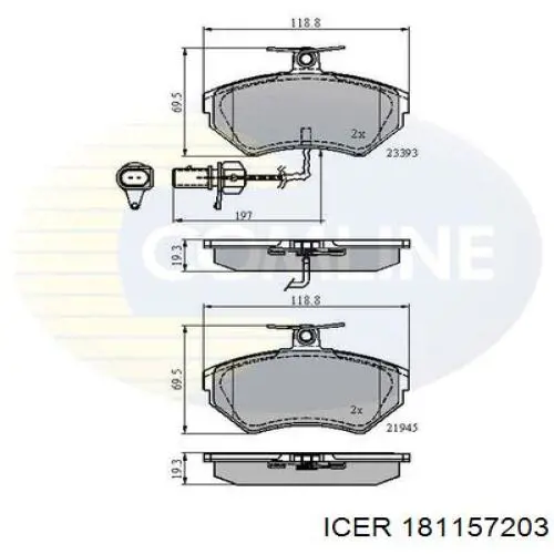 Купити 181157203 Icer Колодки гальмівні передні, дискові