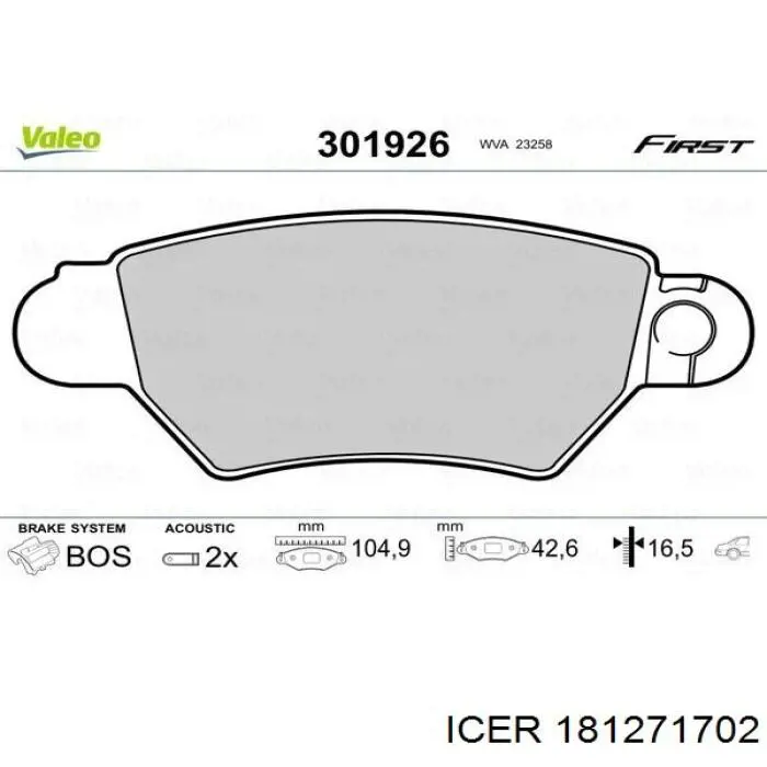 Задні дискові колодки Icer 181271702
