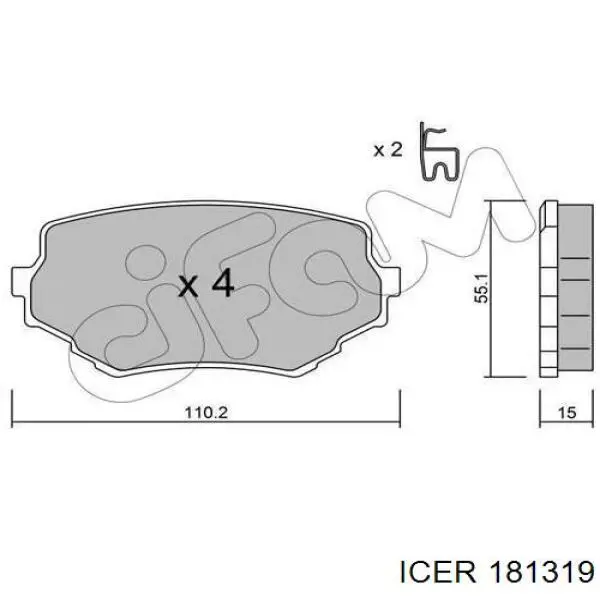 181319 Icer Передні гальмівні колодки