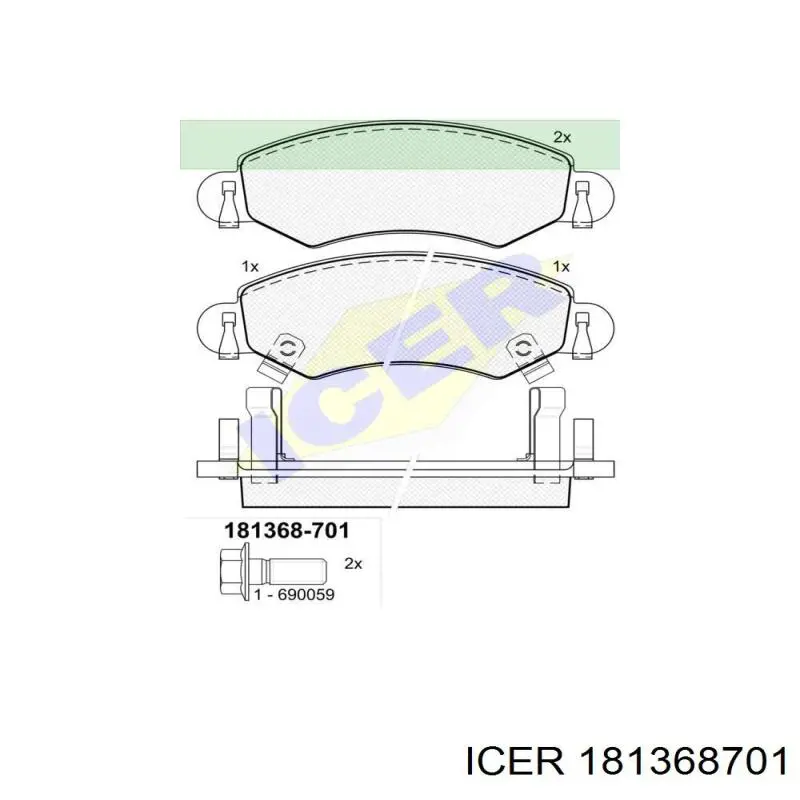 181368701 Icer колодки гальмівні передні, дискові