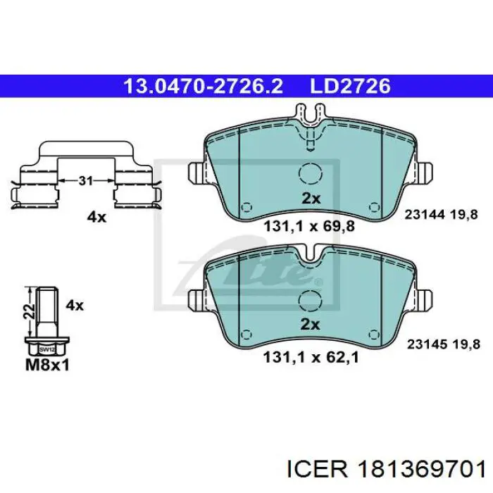 Передні тормозні колодки 181369701 Icer