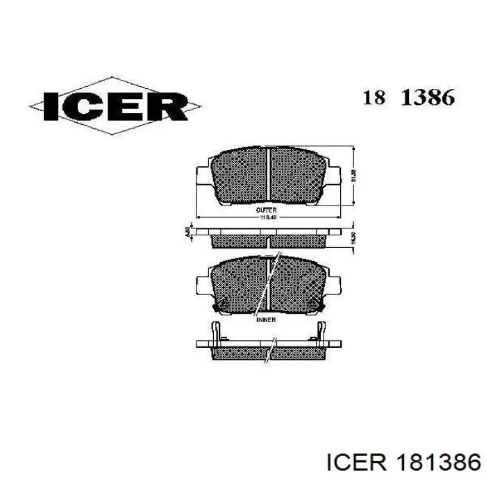 181386 Icer колодки гальмівні передні, дискові