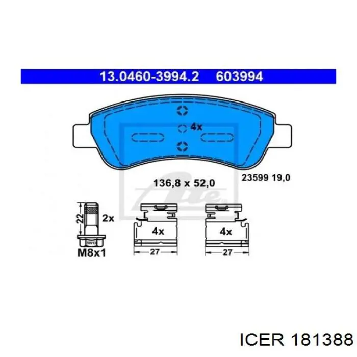 181388 Icer Передні гальмівні колодки