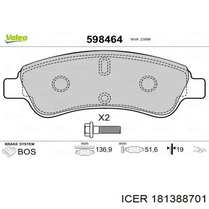Купити 181388701 Icer Колодки гальмівні передні, дискові