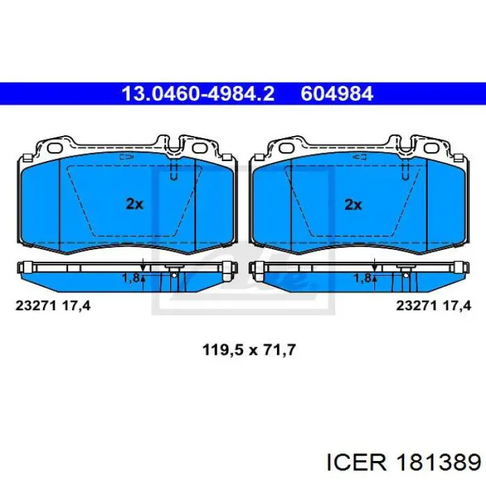 Купити 181389 Icer Колодки гальмівні передні, дискові