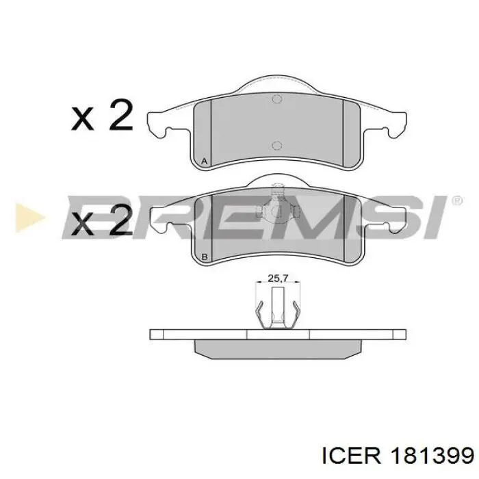Задні гальмівні колодки 181399 Icer
