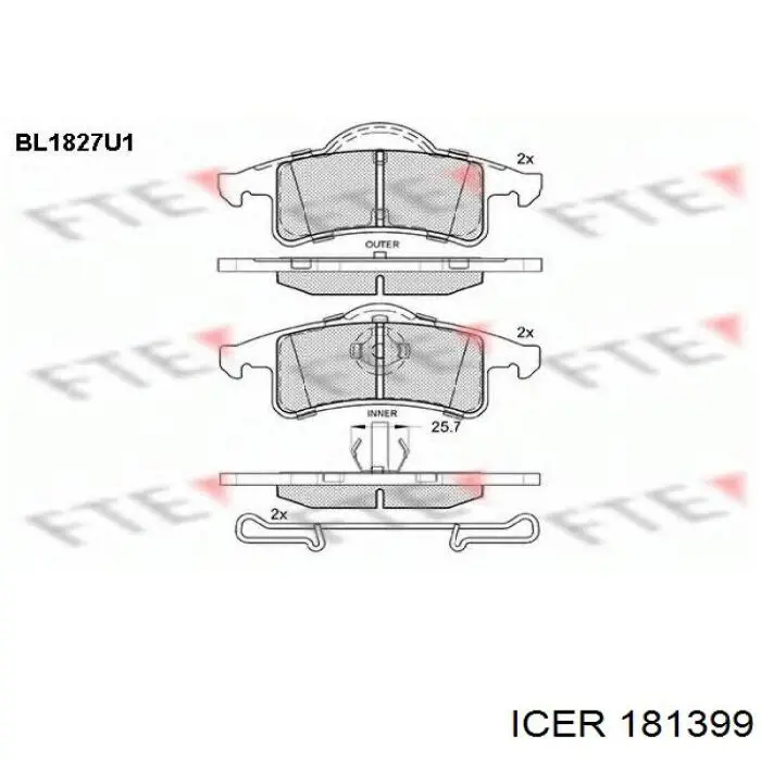 181399 Icer Колодки гальмівні задні, дискові