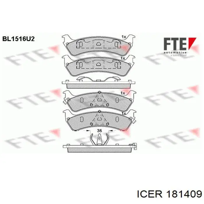 Колодки гальмові задні, дискові 181409 Icer