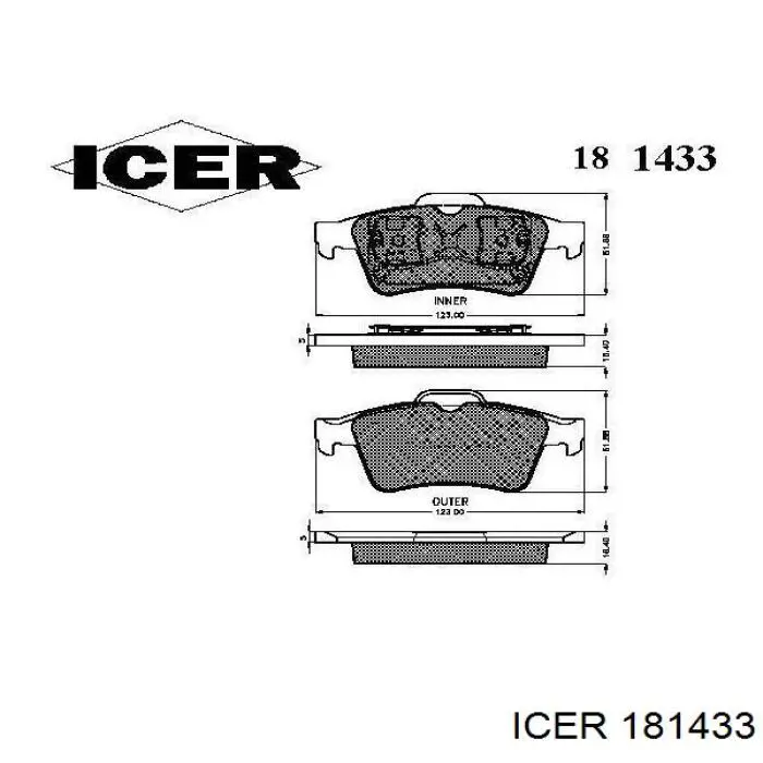181433 Icer колодки гальмові задні, дискові