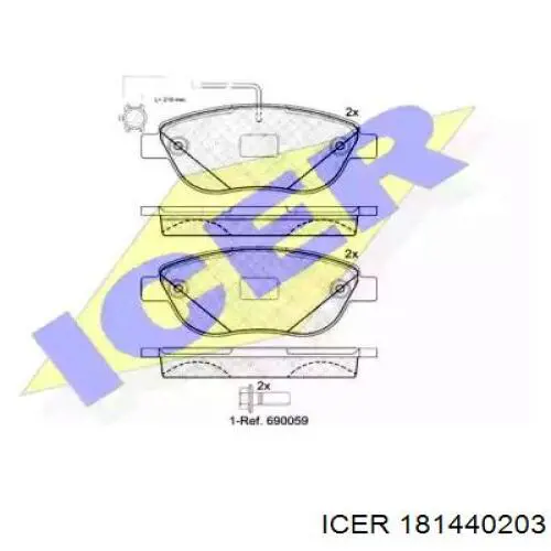 Колодки гальмівні передні, дискові 181440203 Icer