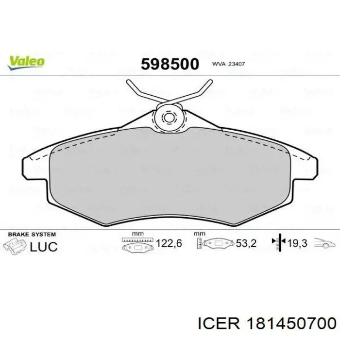 Передні тормозні колодки 181450700 Icer