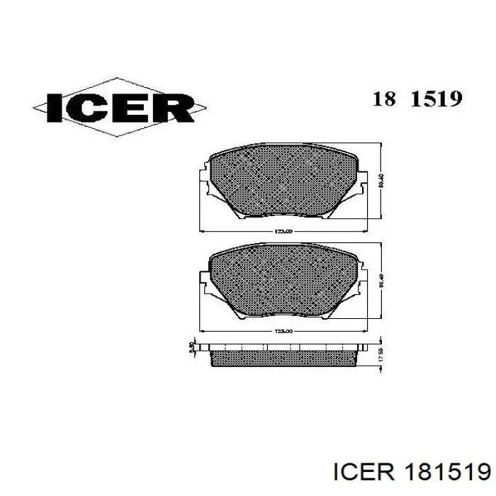 Колодки гальмівні передні, дискові 181519 Icer