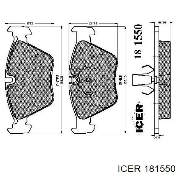 Передні тормозні колодки 181550 Icer