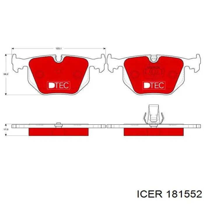 Задні гальмівні колодки Icer 181552 ціна, від 27.23 USD