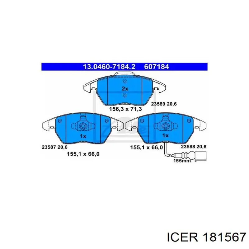 181567 Icer колодки гальмівні передні, дискові