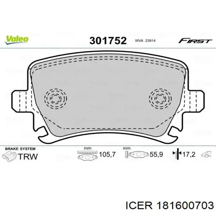 Задні гальмівні колодки 181600703 Icer