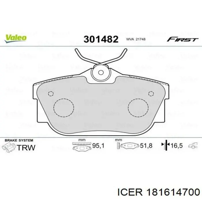 Задні гальмівні колодки 181614700 Icer