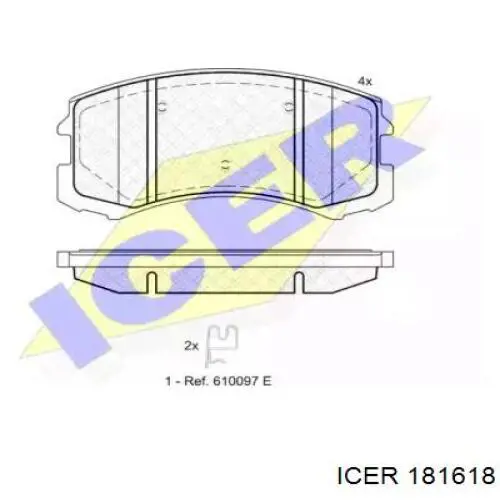 Колодки гальмівні передні, дискові 181618 Icer