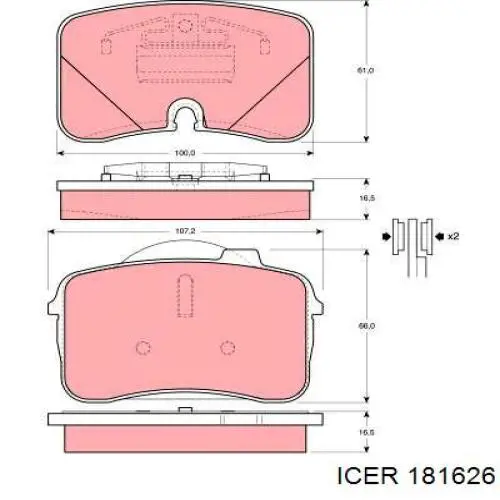 Колодки гальмівні передні, дискові 181626 Icer