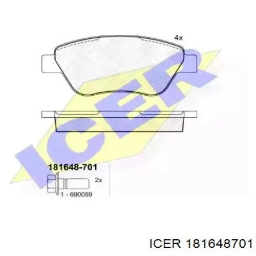 Колодки гальмівні передні, дискові 181648701 Icer