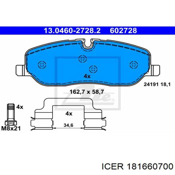 Передні тормозні колодки 181660700 Icer
