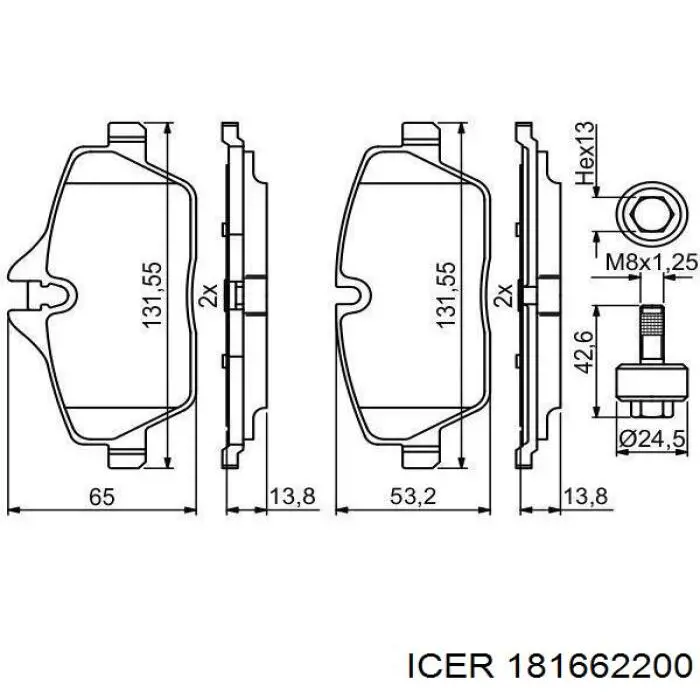 Купити 181662200 Icer Колодки гальмівні передні, дискові