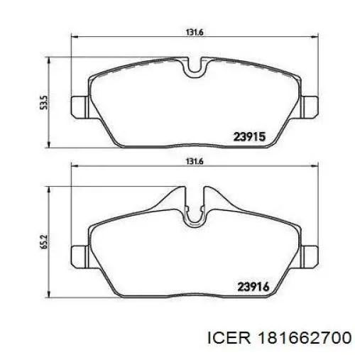Купити 181662700 Icer Колодки гальмівні передні, дискові