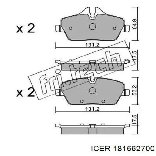 Передні тормозні колодки 181662700 Icer