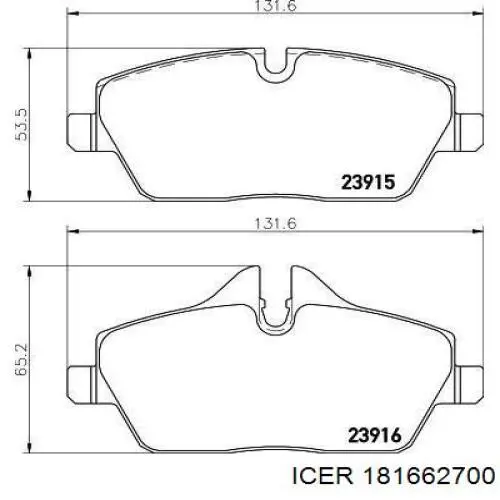 181662700 Icer Передні гальмівні колодки