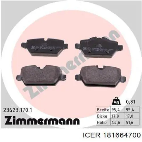 Задні дискові колодки Icer 181664700
