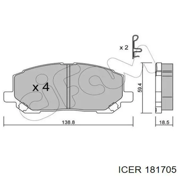 Передні тормозні колодки 181705 Icer