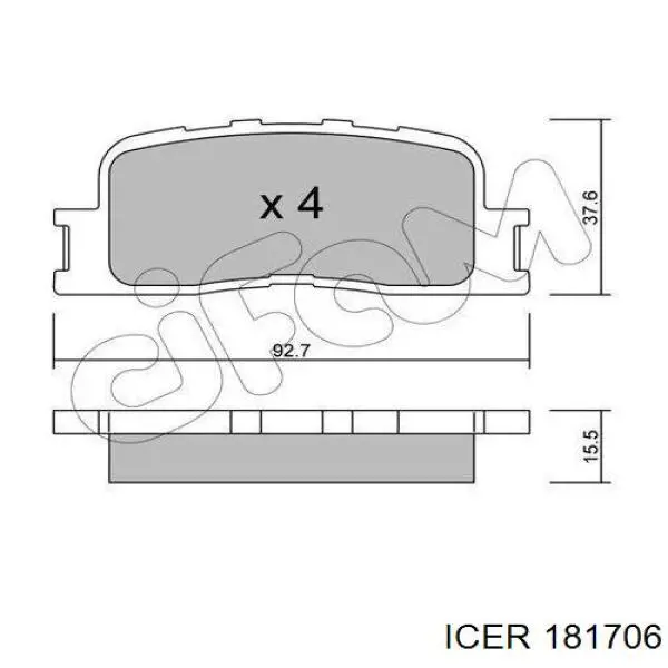 Задні гальмівні колодки 181706 Icer