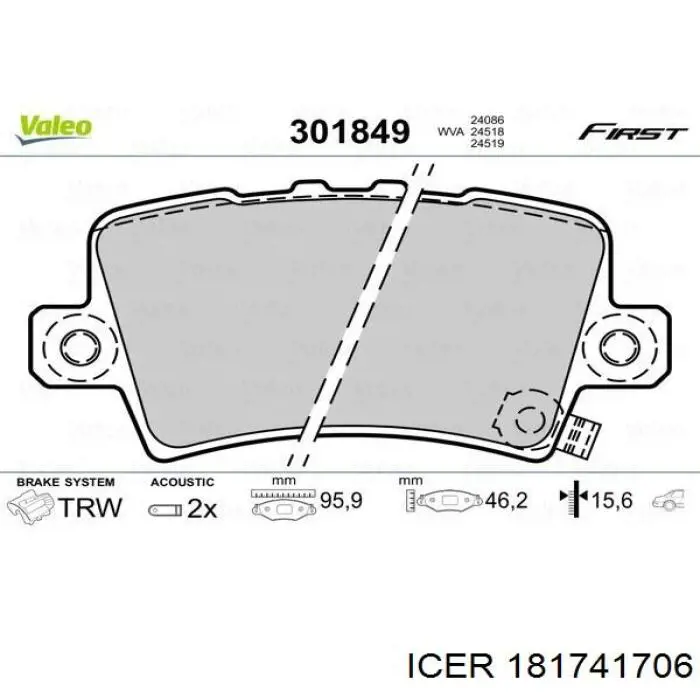 Задні гальмівні колодки Icer 181741706 ціна, від 22.72 USD