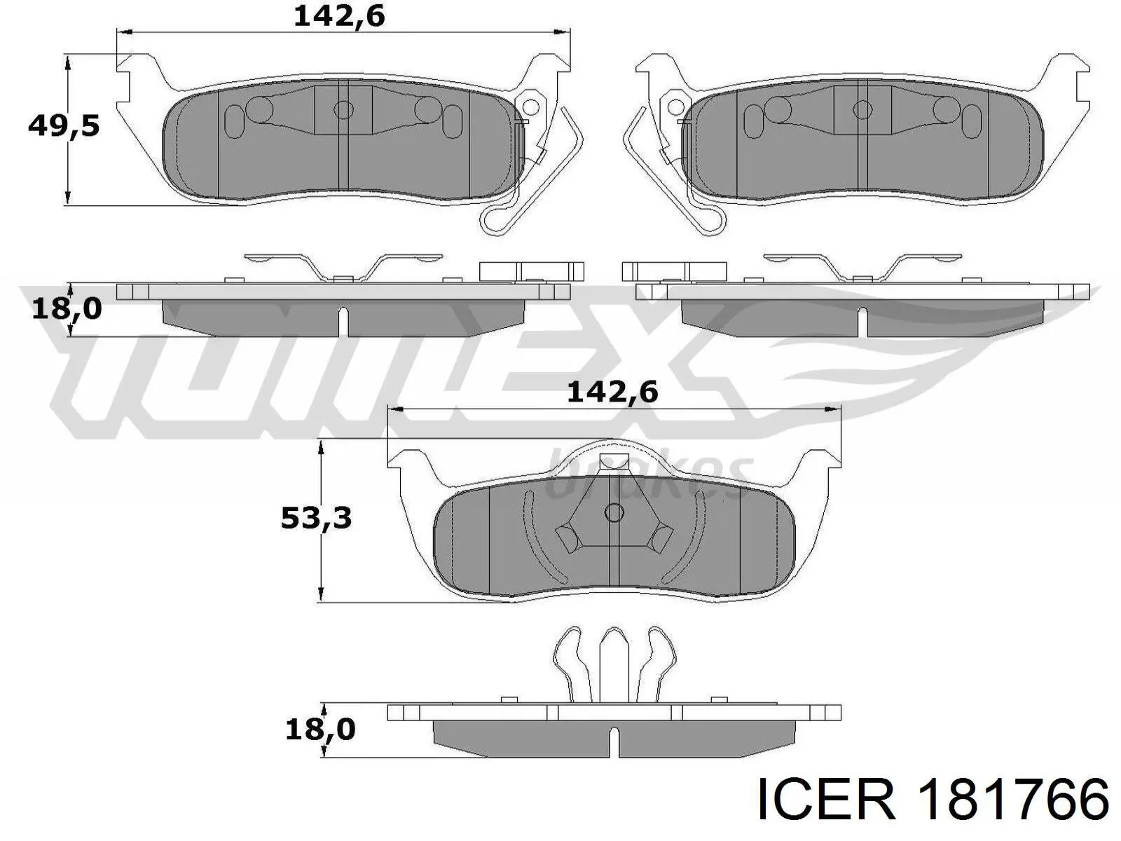 Задні гальмівні колодки Icer 181766 ціна, від 29.48 USD