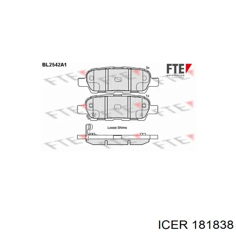 Задні гальмівні колодки Icer 181838 ціна, від 20.08 USD