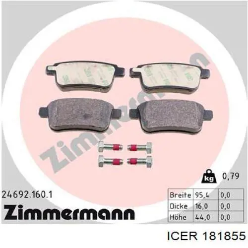 Задні гальмівні колодки 181855 Icer