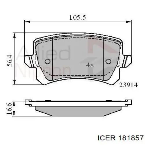 Задні гальмівні колодки Icer 181857 ціна, від 19.58 USD